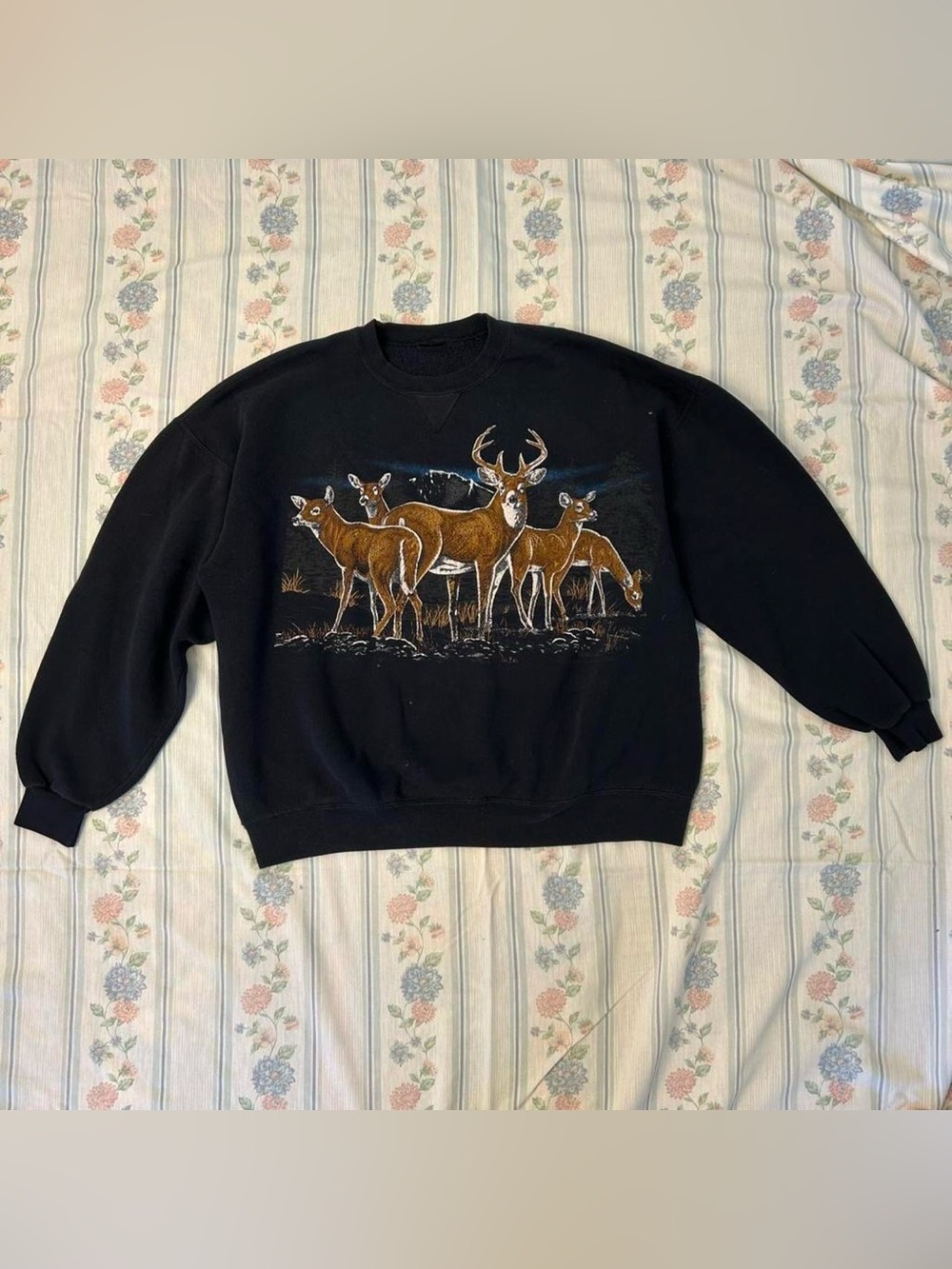Vintage Grandpacore Black Deer Graphic Crewneck Sweatshirt